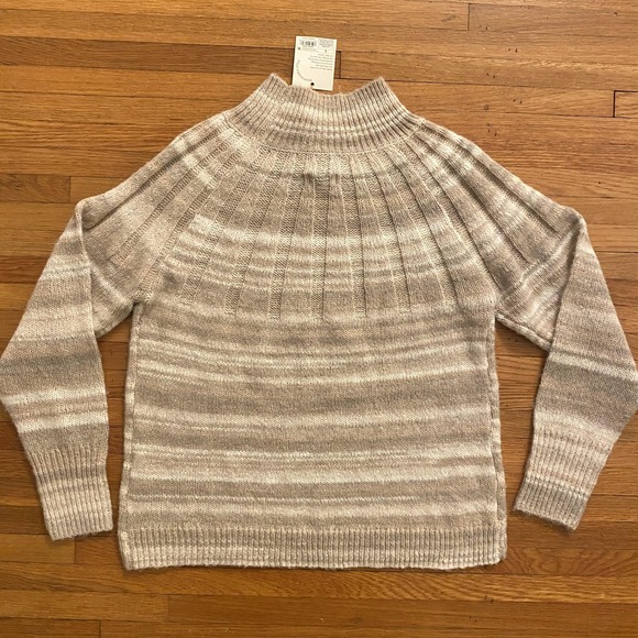 Knox Rose Sweater Womens Large Oatmeal Mock Neck Ribbed Yoke Wool Blend Pullover - Picture 8 of 9